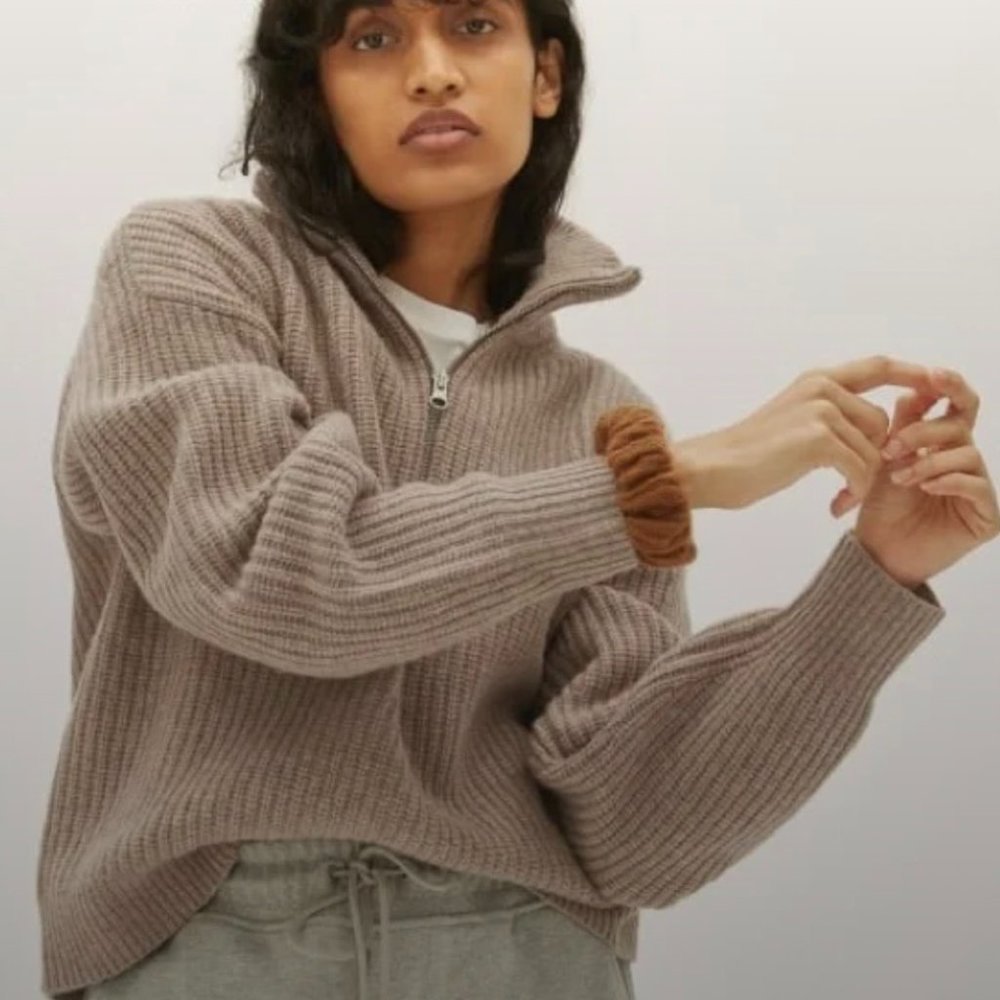 Everlane Merino Felted 1/2 Zip Sweater Antler